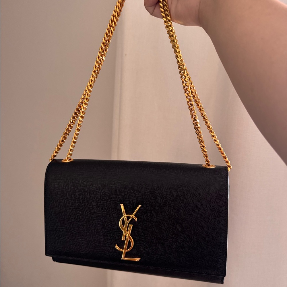 Yves Saint Laurent Black Clutch with Gold Chain